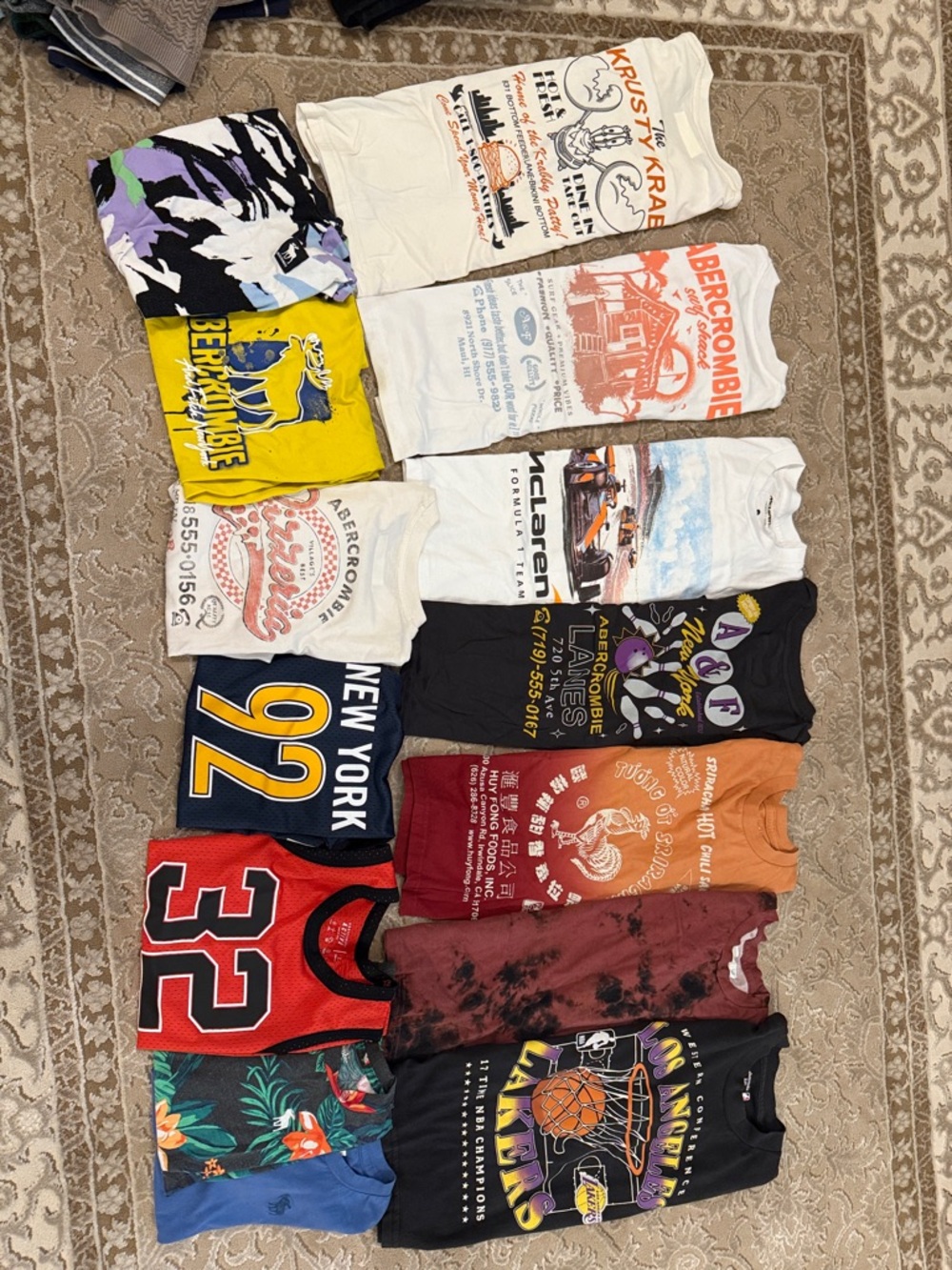 Abercrombie & Fitch White Graphic Kids Tee with Orange & Black Print